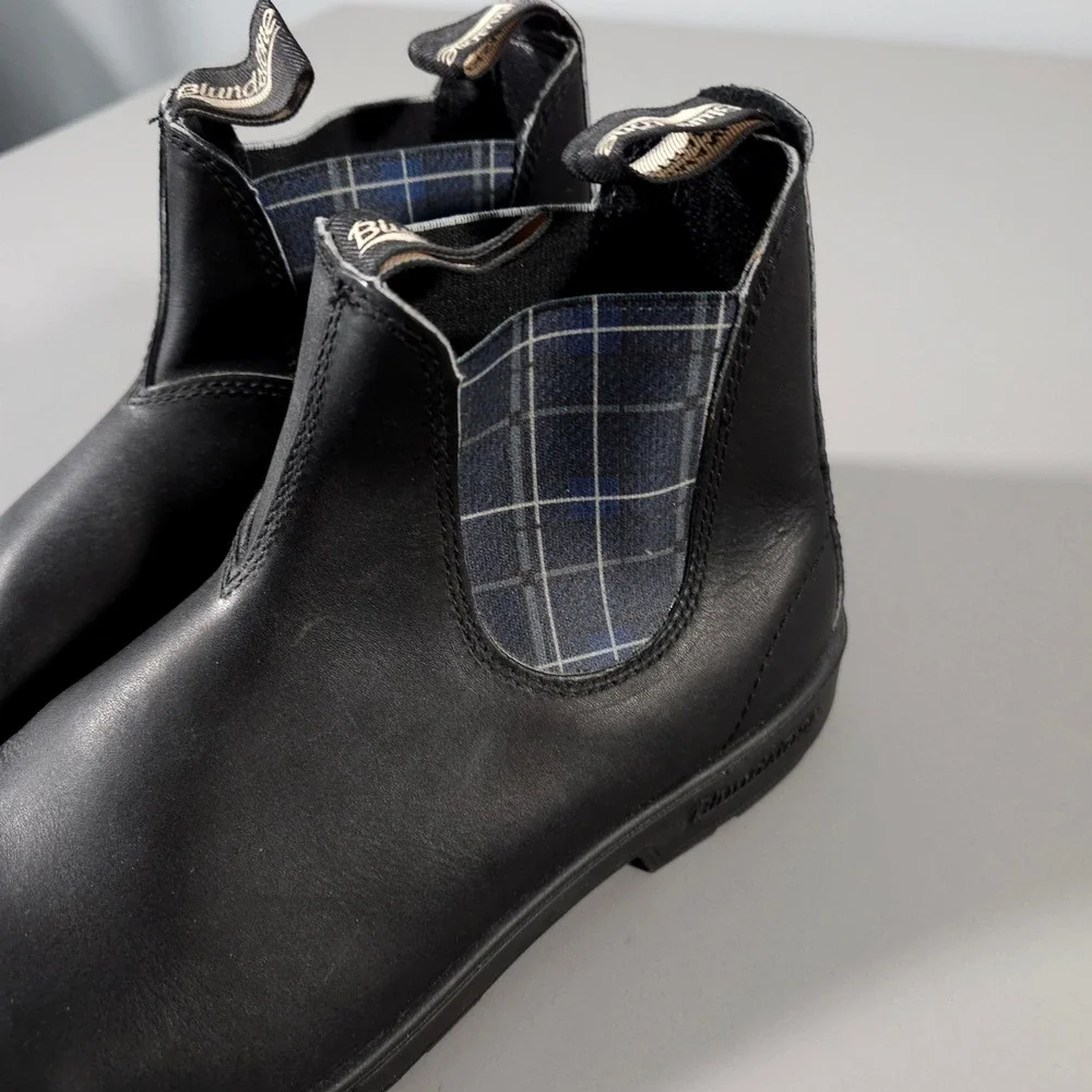Blundstone Chelsea Boots Mens 10 Black Plaid Elastic Leather Pull On Lug Sole